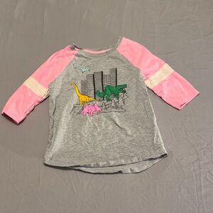 Cat & Jack Quarter Sleeve Tee with Dinosaur Design - Gray & Pink - Size XS (4-5)